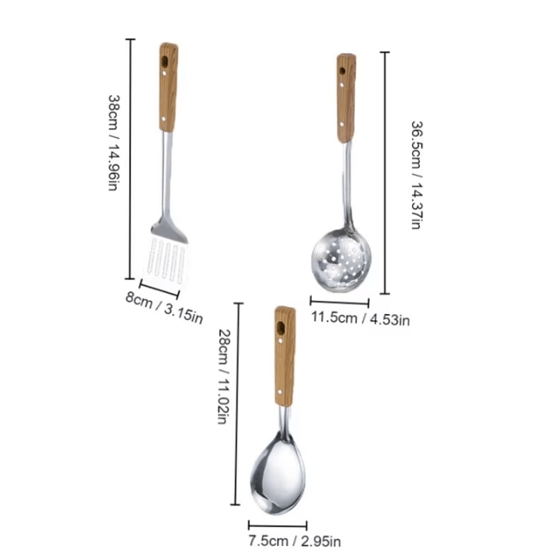 Stainless Steel Kitchen Tools Set With Wood Grain Handle Spatula Spoon Leaky Shovel Cooking Utens 5