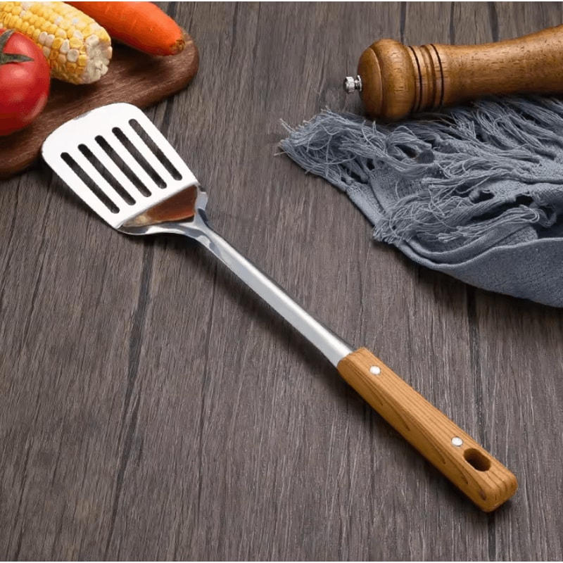 Stainless Steel Kitchen Tools Set With Wood Grain Handle Spatula Spoon Leaky Shovel Cooking Utens 8