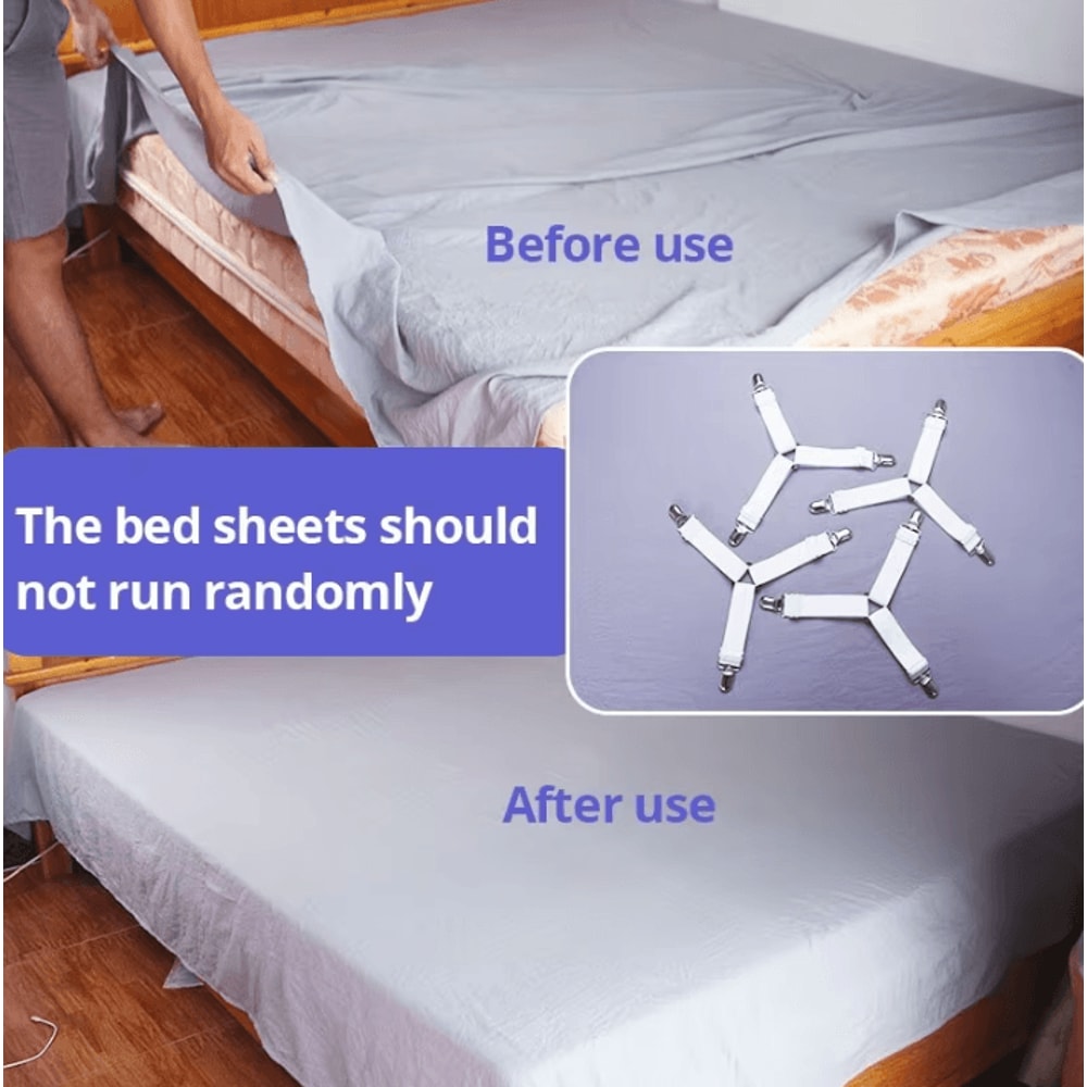 4Piece Bed Sheet Fasteners Mattress Cover Clips Adjustable Elastic Straps For Bed Sheet Organizer 4