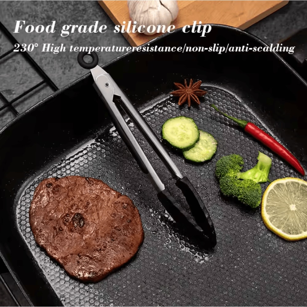 7Inches Black Silicone Food Tongs With Stainless Steel Body BBQ Grilling Tongs For Camping And Out 0