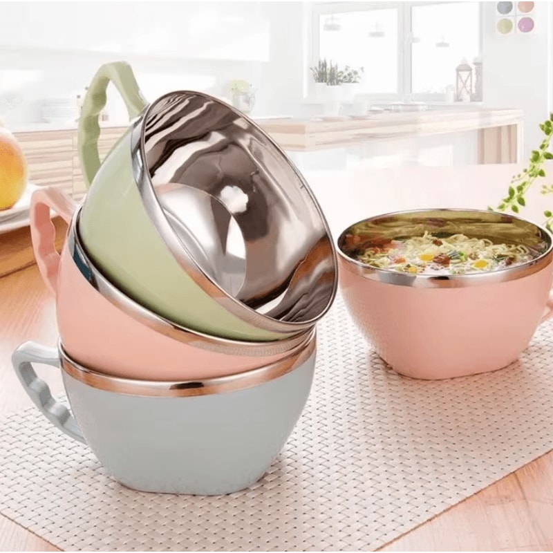 Stainless Steel Bowl With Handle AntiScalding Mixing Bowl For Instant Noodles Kitchen Tableware 1