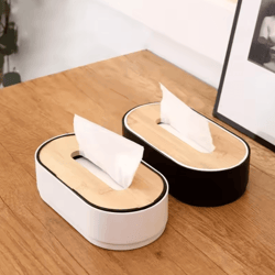 bamboo tissue box holder – toilet paper & napkin dispenser storage organizer