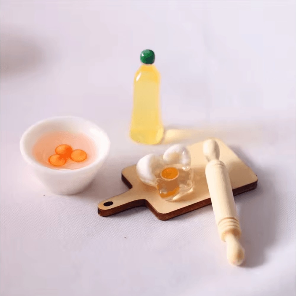 5Piece Mini Kitchen Set Dollhouse Cute Rolling Pin Egg Bowl Olive Oil Accessories 3