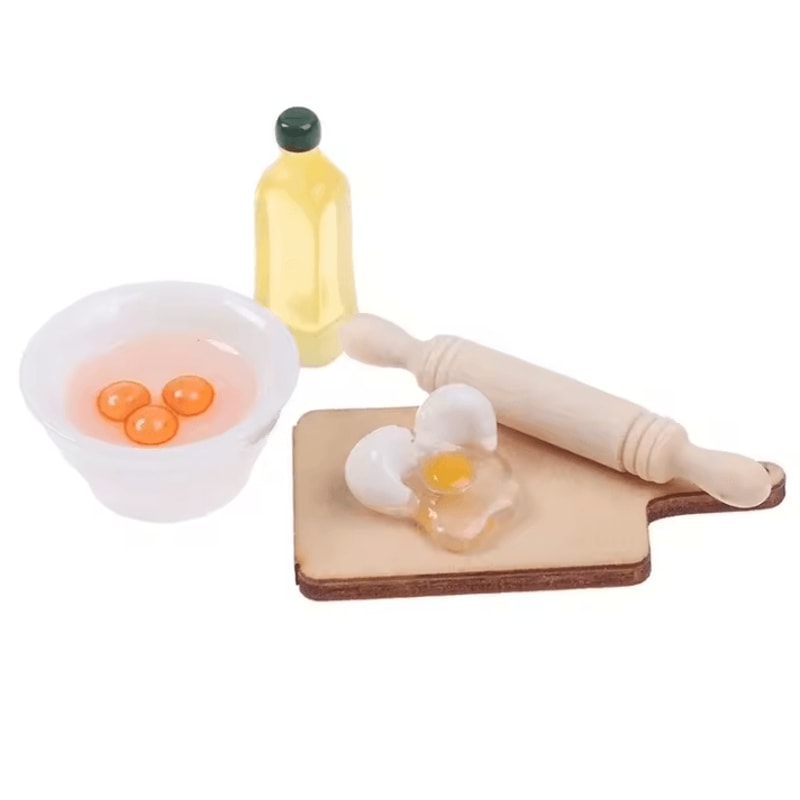 5Piece Mini Kitchen Set Dollhouse Cute Rolling Pin Egg Bowl Olive Oil Accessories 4