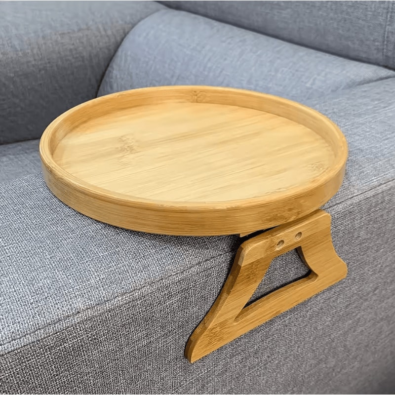 Wooden Sofa Tray Table ClipOn Armrest Tray For TV Snacks Remote Coffee 0