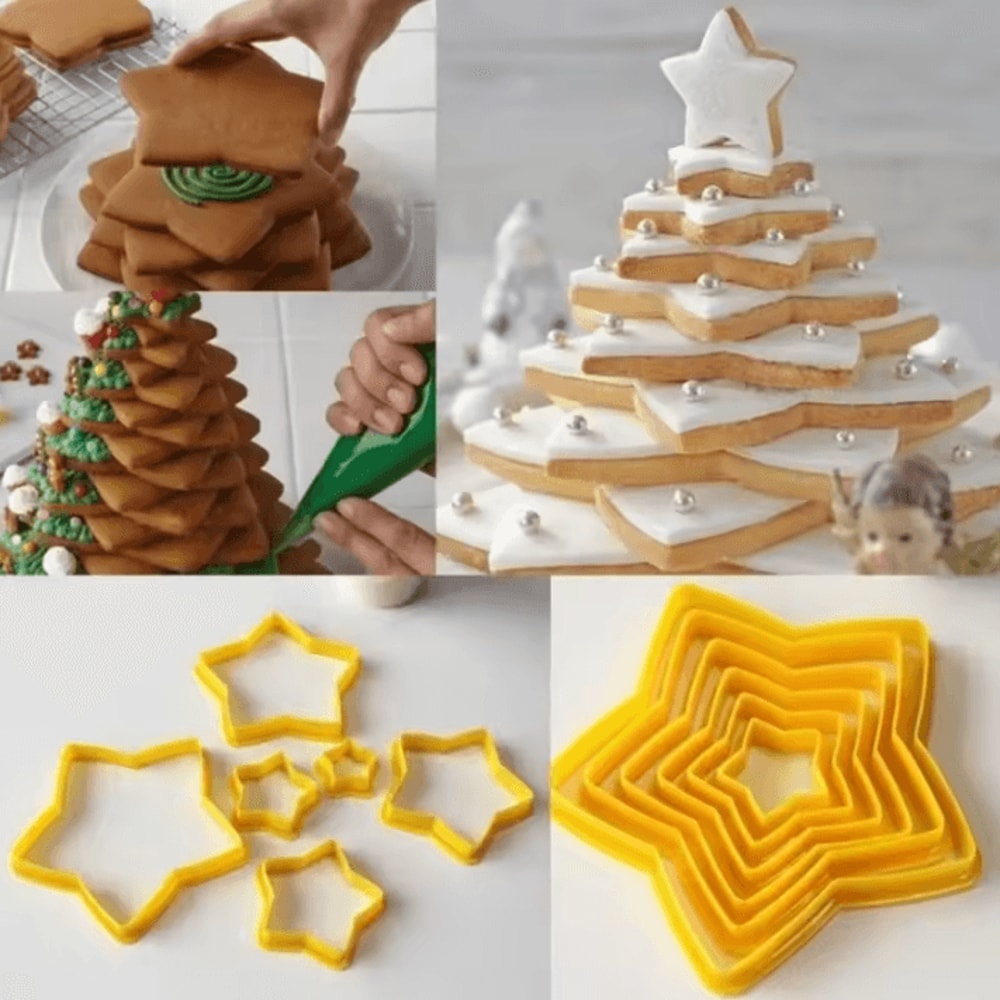 6Piece 3D DIY Christmas Cookie Cutter Set Pentagram Tree Cake Cutter Mold Baking Tools 0