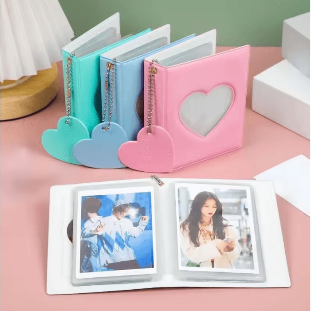 Heart Pendant Photo Album 3Inches Solid Color Kpop Photocard Holder Polaroid Collectible Card Org 0