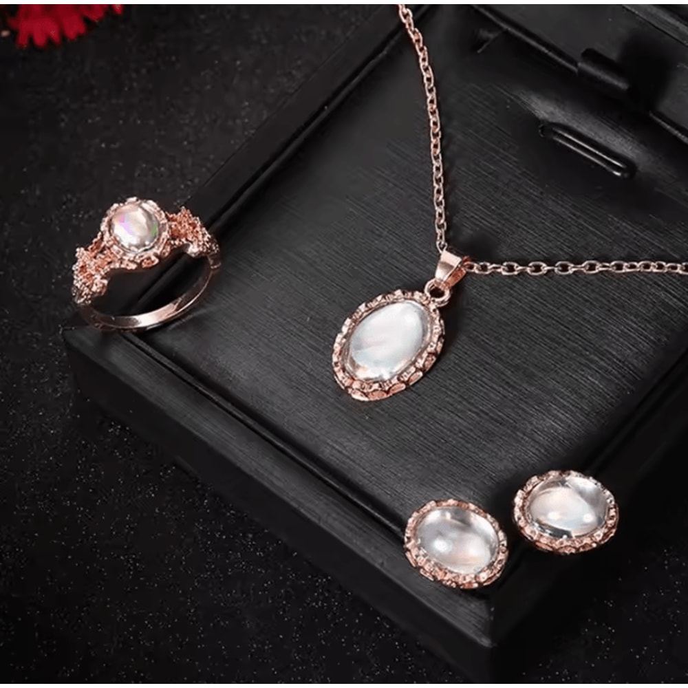 3Piece Natural Opal Jewelry Set Crystal Gemstone Pendant Necklace Earrings Ring 1