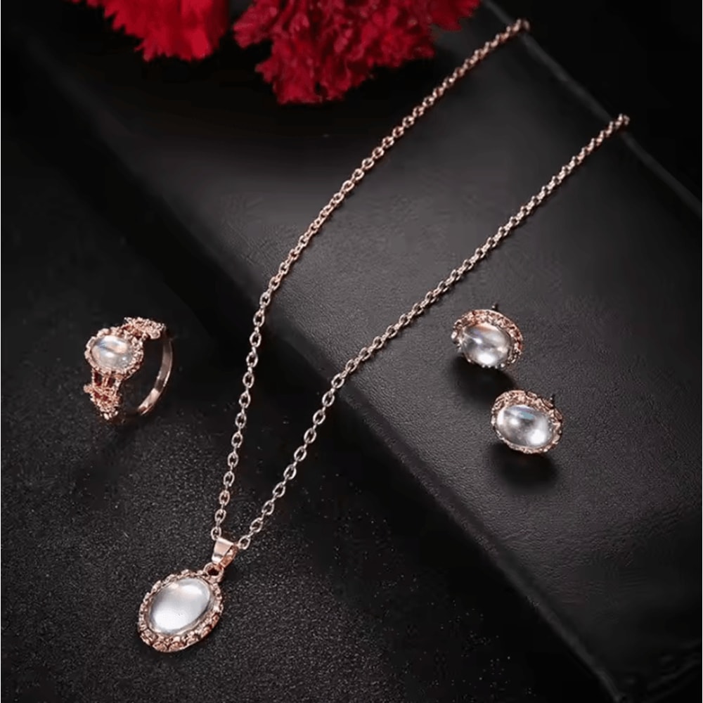 3Piece Natural Opal Jewelry Set Crystal Gemstone Pendant Necklace Earrings Ring 2