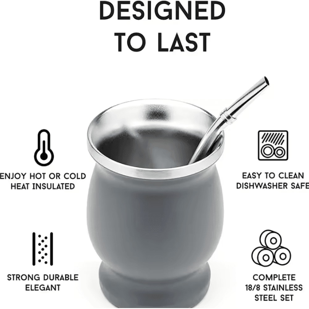 230 ML Stainless Steel Mate Cup Double Wall Portable Tea Mug With Bombillas Brush 4