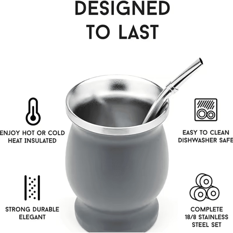 230 ML Stainless Steel Mate Cup Double Wall Portable Tea Mug With Bombillas Brush 4