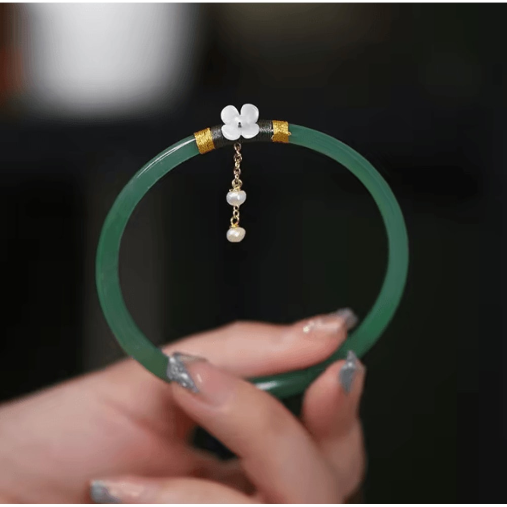 2Piece Natural Jade Bangle Bracelet Set Chinese Style Womens Charm Wedding Gift Jewelry 0