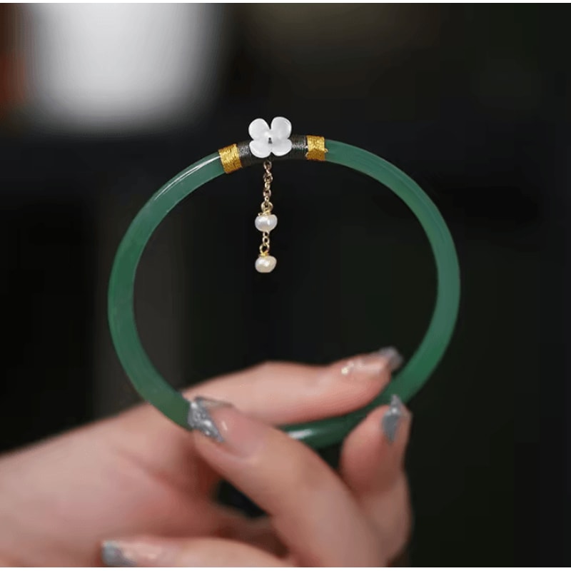 2Piece Natural Jade Bangle Bracelet Set Chinese Style Womens Charm Wedding Gift Jewelry 0