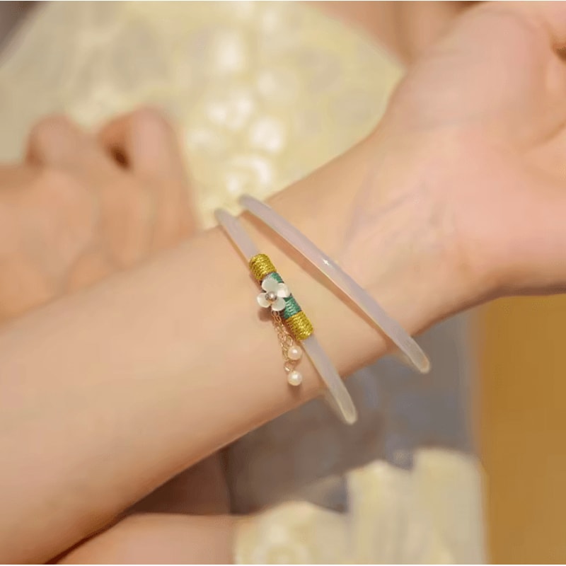 2Piece Natural Jade Bangle Bracelet Set Chinese Style Womens Charm Wedding Gift Jewelry 4