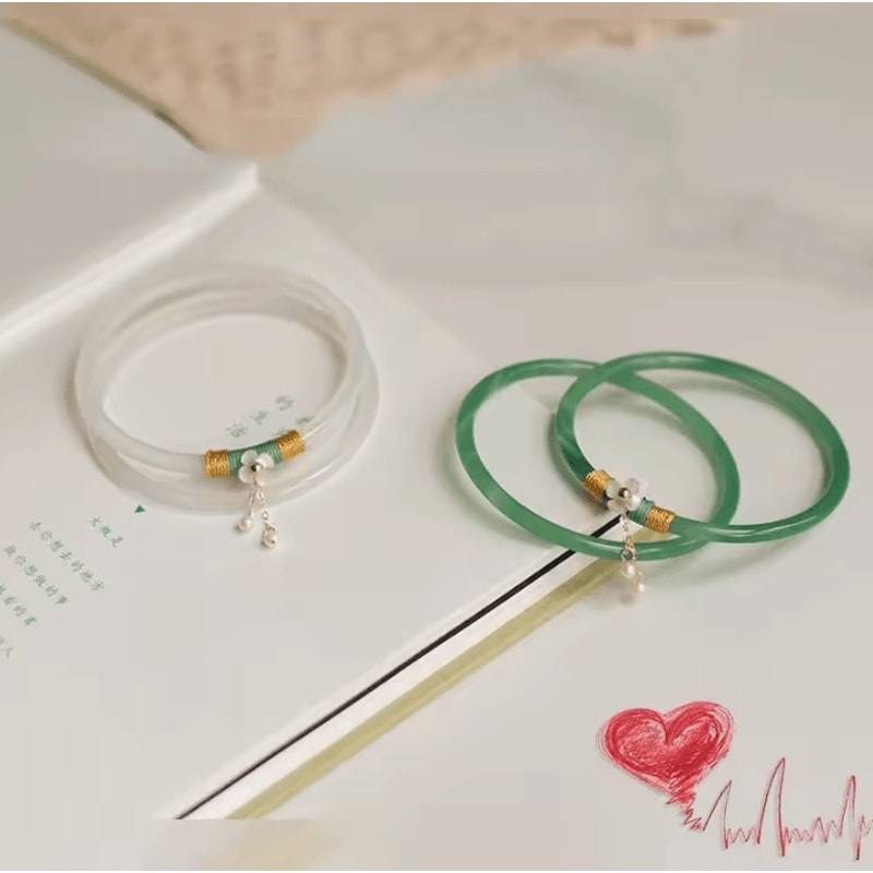 2Piece Natural Jade Bangle Bracelet Set Chinese Style Womens Charm Wedding Gift Jewelry 5