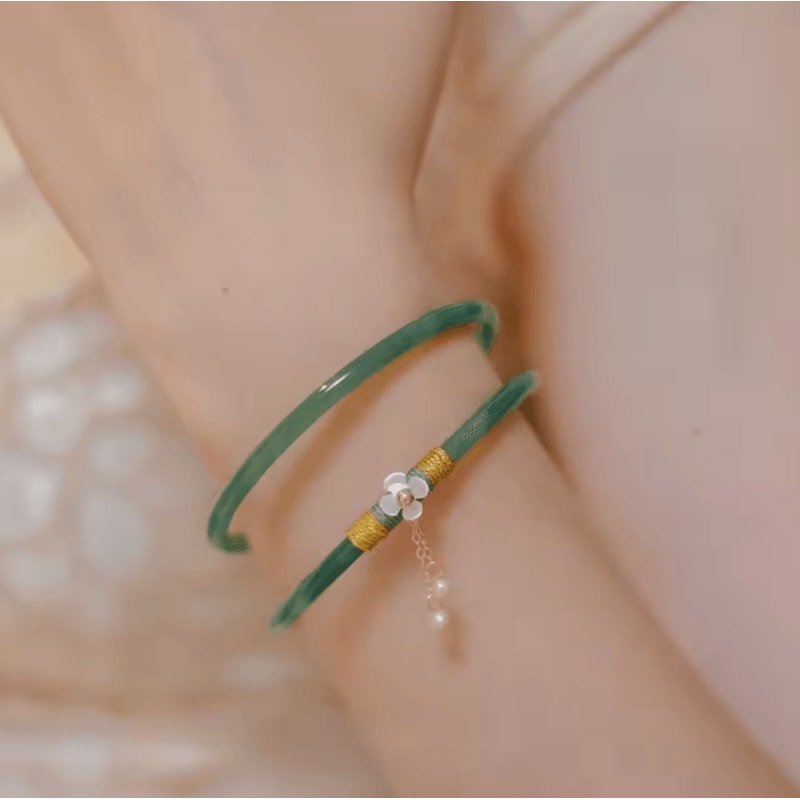 2Piece Natural Jade Bangle Bracelet Set Chinese Style Womens Charm Wedding Gift Jewelry 7