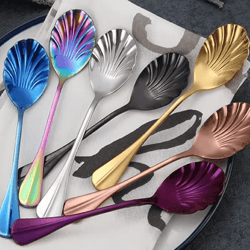 shell shape stainless steel spoon with long handle – dessert & ice cream kitchen accessories