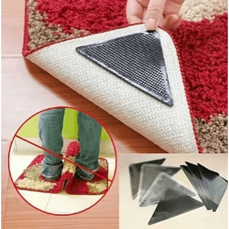 4Piece Silicone AntiSlip Carpet Clip Set Grip Corner Mats For Home Bathroom 0