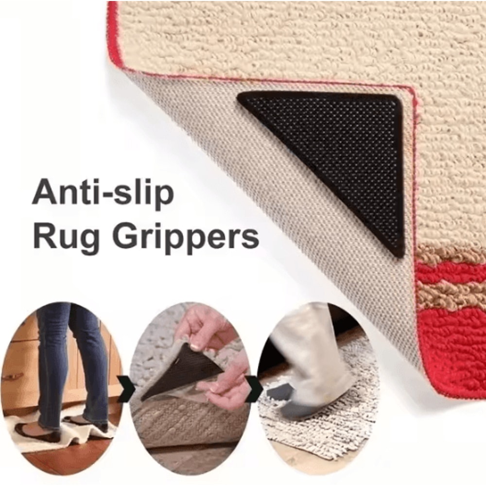 4Piece Silicone AntiSlip Carpet Clip Set Grip Corner Mats For Home Bathroom 3