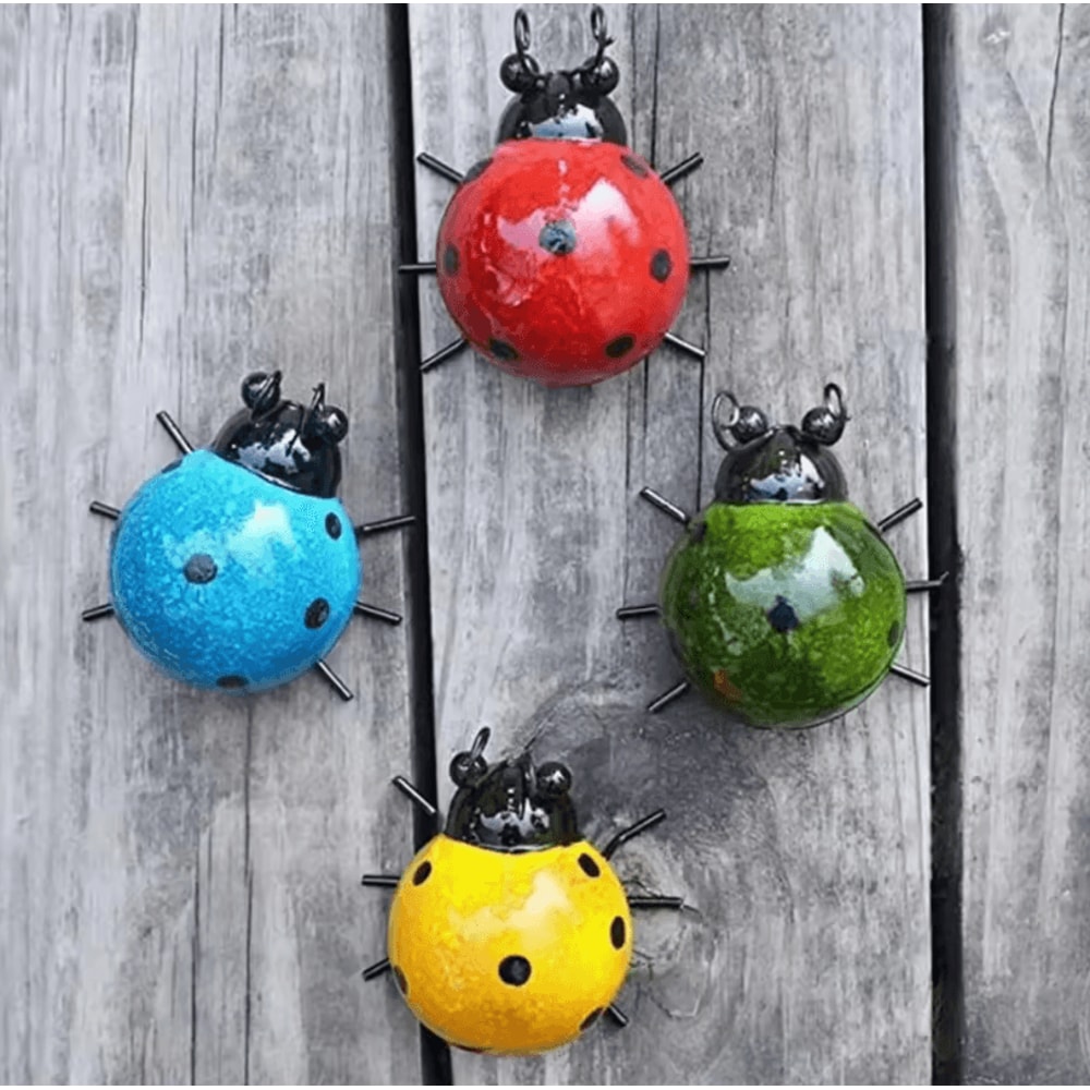 Set Of 4 Metal Garden Wall Art Ladybugs Outdoor Decorative Wall Sculptures 1
