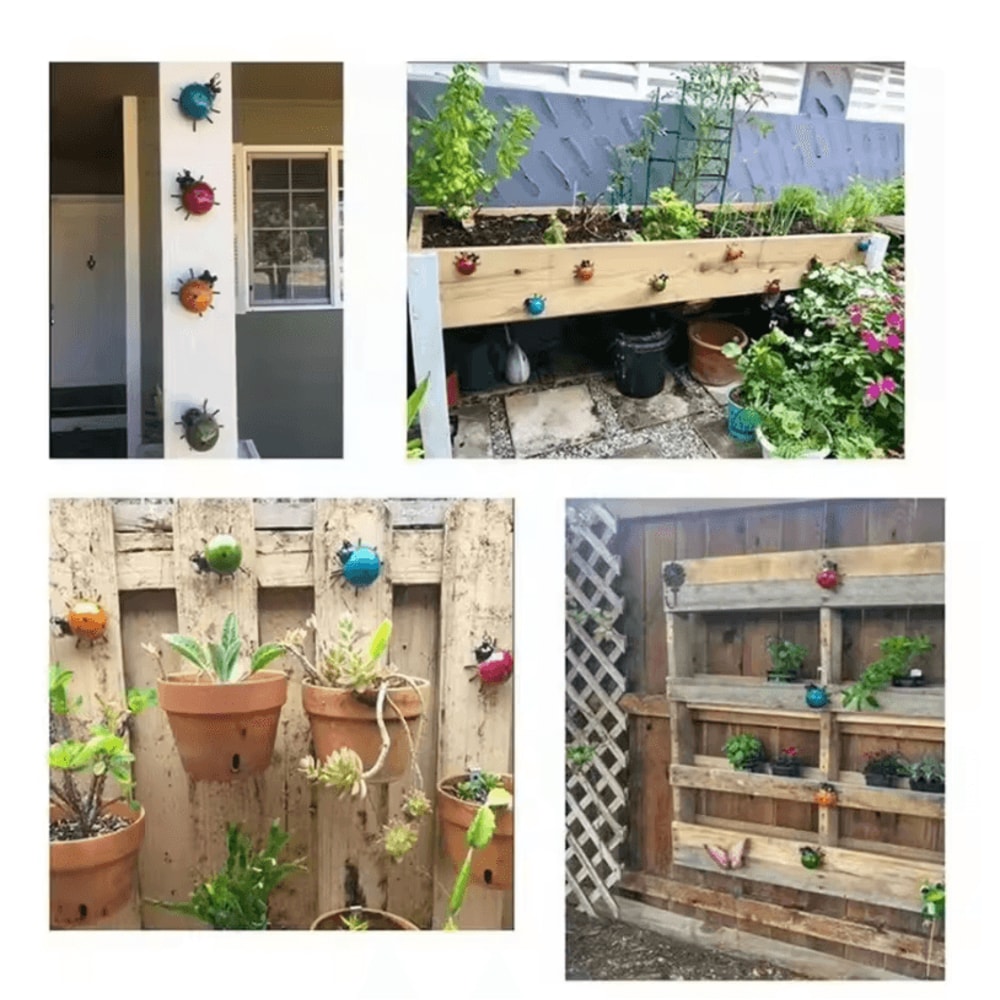 Set Of 4 Metal Garden Wall Art Ladybugs Outdoor Decorative Wall Sculptures 3