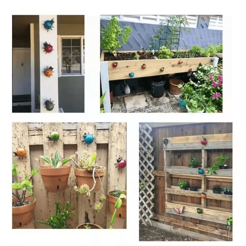 Set Of 4 Metal Garden Wall Art Ladybugs Outdoor Decorative Wall Sculptures 3