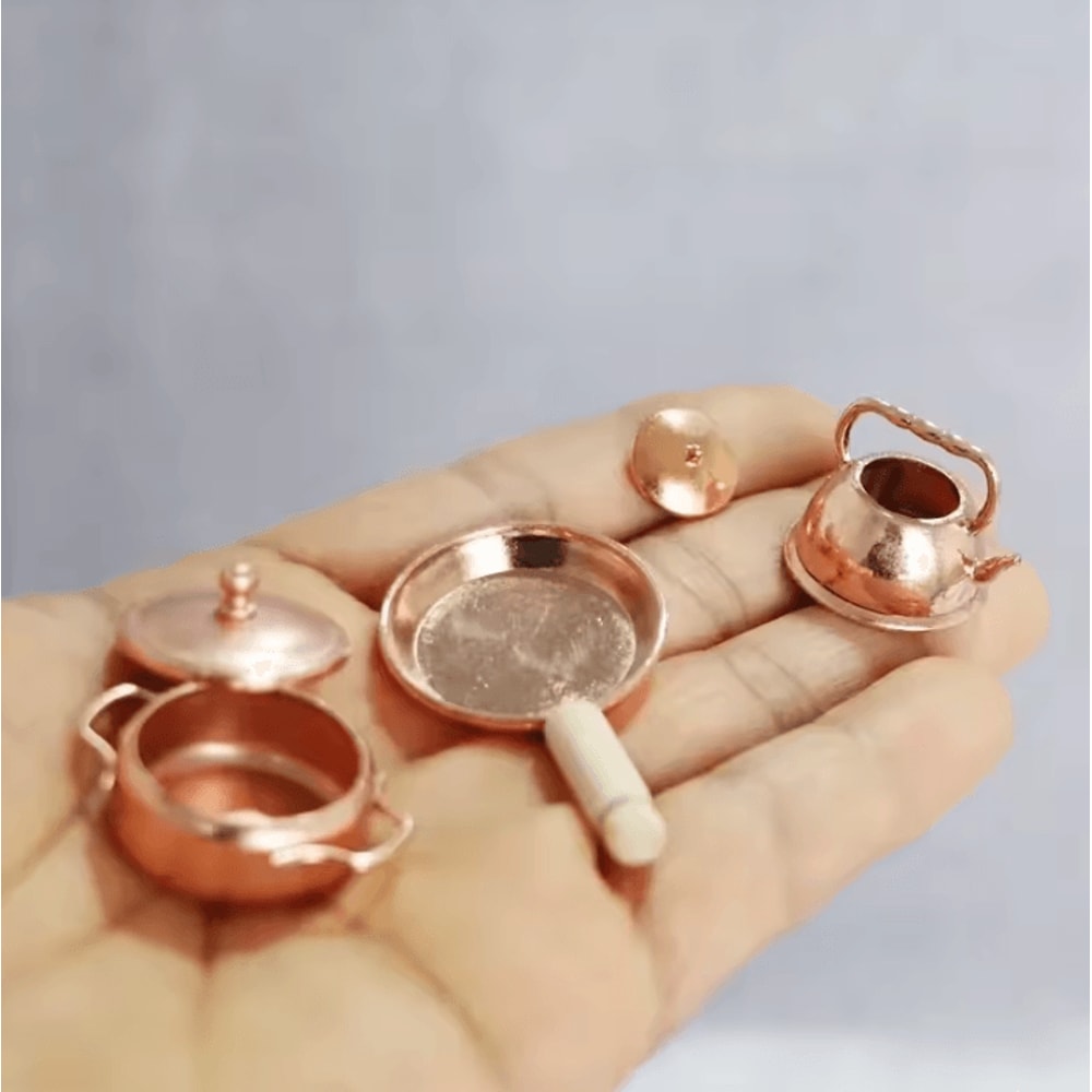 3Piece 1 Is To 12 Dollhouse Miniature Cookware Set Frying Pan Pot Kettle Accessories 0