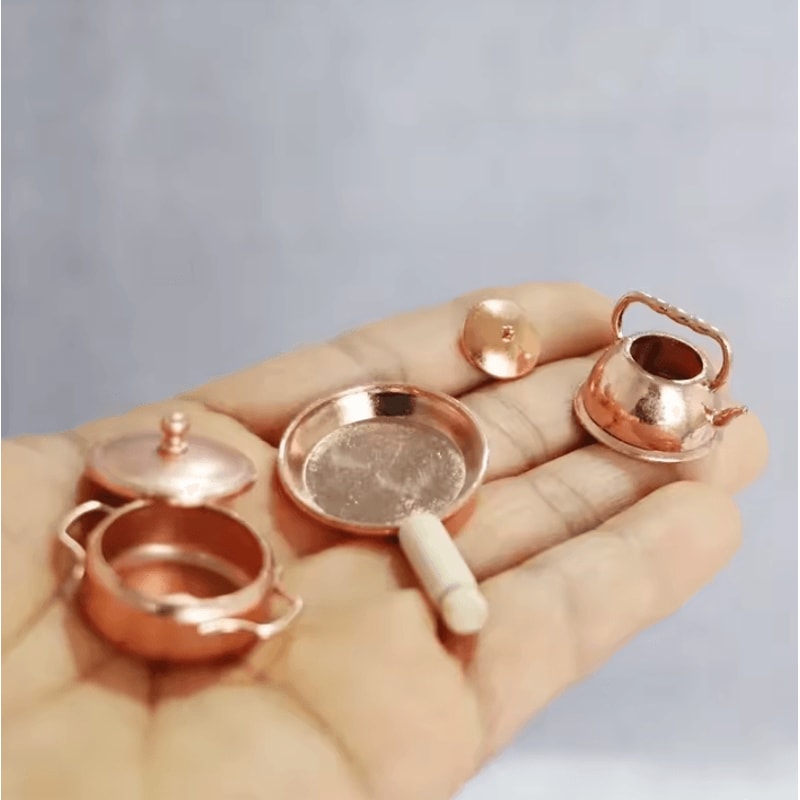 3Piece 1 Is To 12 Dollhouse Miniature Cookware Set Frying Pan Pot Kettle Accessories 0