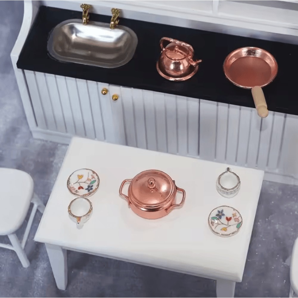 3Piece 1 Is To 12 Dollhouse Miniature Cookware Set Frying Pan Pot Kettle Accessories 2
