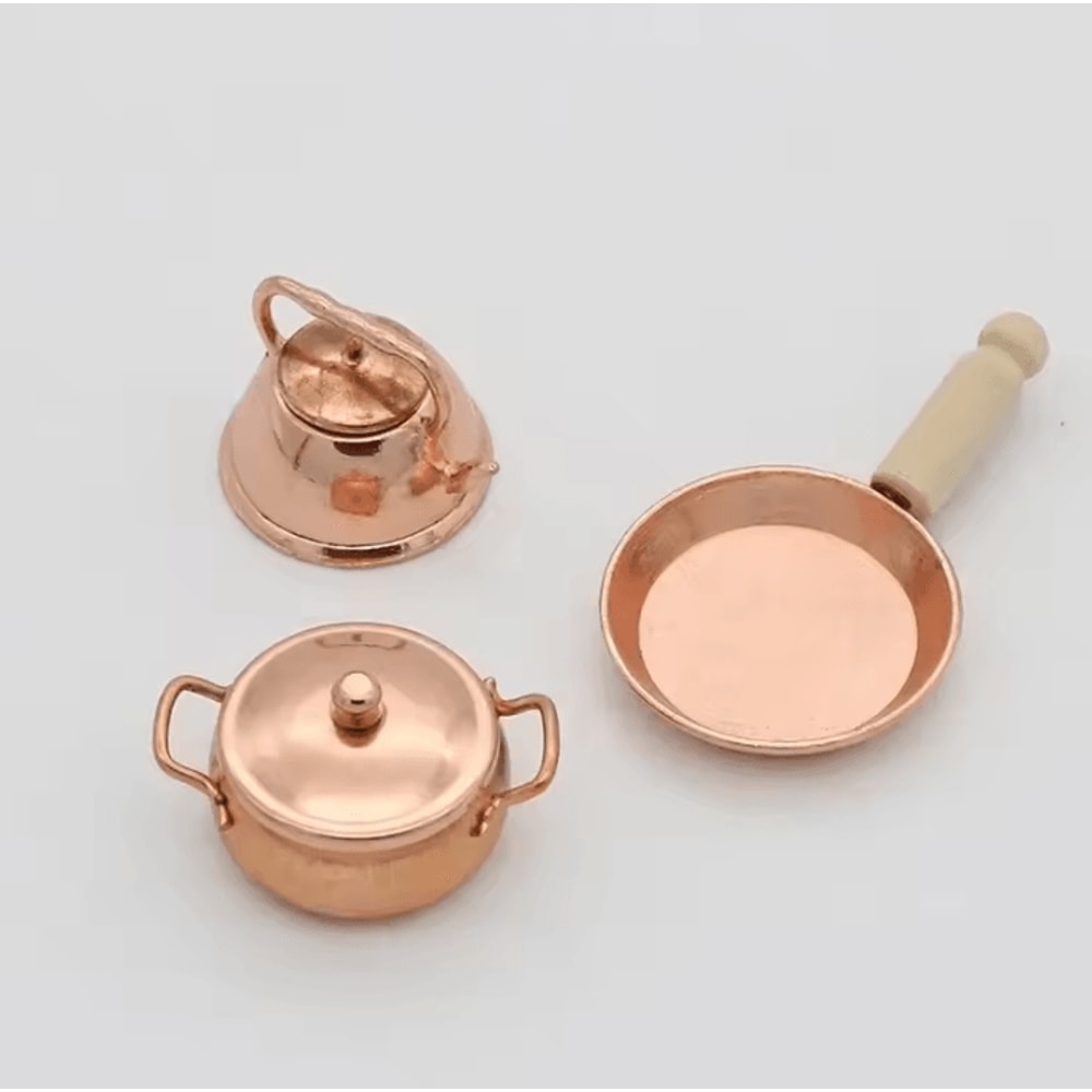 3Piece 1 Is To 12 Dollhouse Miniature Cookware Set Frying Pan Pot Kettle Accessories 4