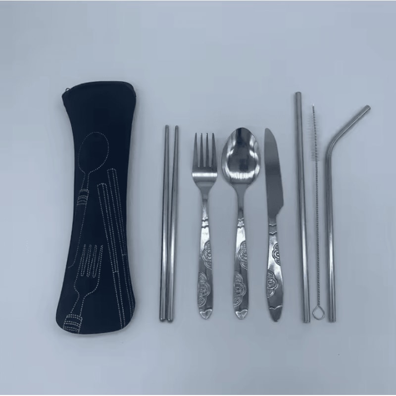 Stainless Steel Outdoor Camping Tableware Set Portable Knife Fork Spoon With Cloth Bag 37 Pcs 10