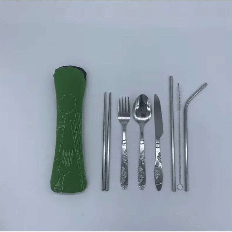 Stainless Steel Outdoor Camping Tableware Set Portable Knife Fork Spoon With Cloth Bag 37 Pcs 11