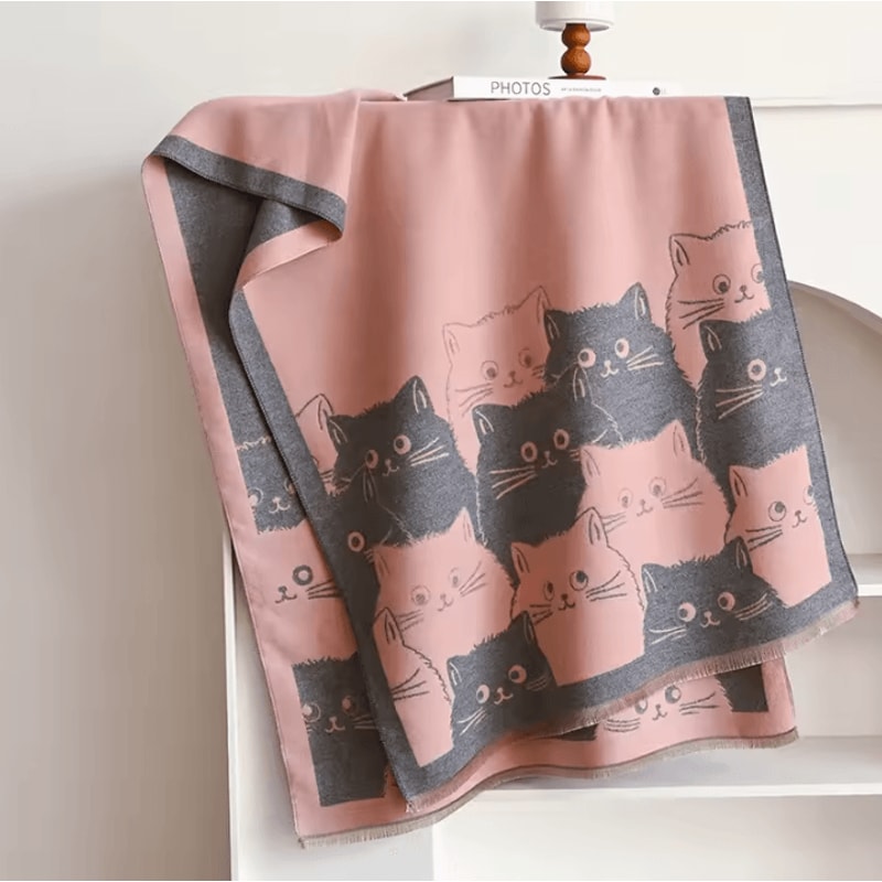 Cute Cat Jacquard Cashmere Pashmina Scarf Thick Winter Warmth Shawl Coldproof Blanket 9