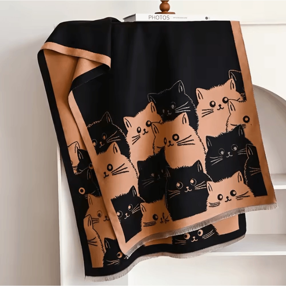 Cute Cat Jacquard Cashmere Pashmina Scarf Thick Winter Warmth Shawl Coldproof Blanket 10