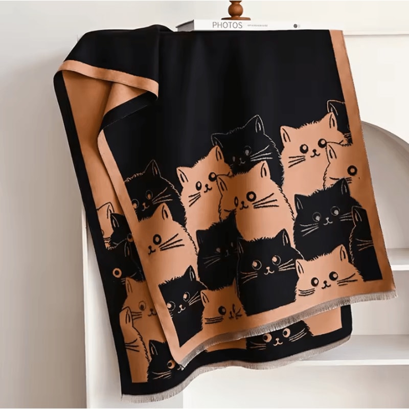 Cute Cat Jacquard Cashmere Pashmina Scarf Thick Winter Warmth Shawl Coldproof Blanket 10