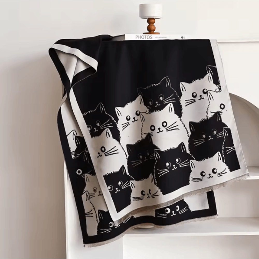 Cute Cat Jacquard Cashmere Pashmina Scarf Thick Winter Warmth Shawl Coldproof Blanket 5
