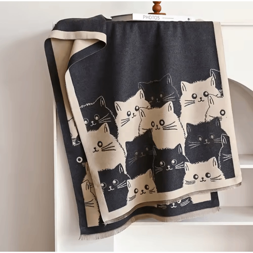 Cute Cat Jacquard Cashmere Pashmina Scarf Thick Winter Warmth Shawl Coldproof Blanket 7