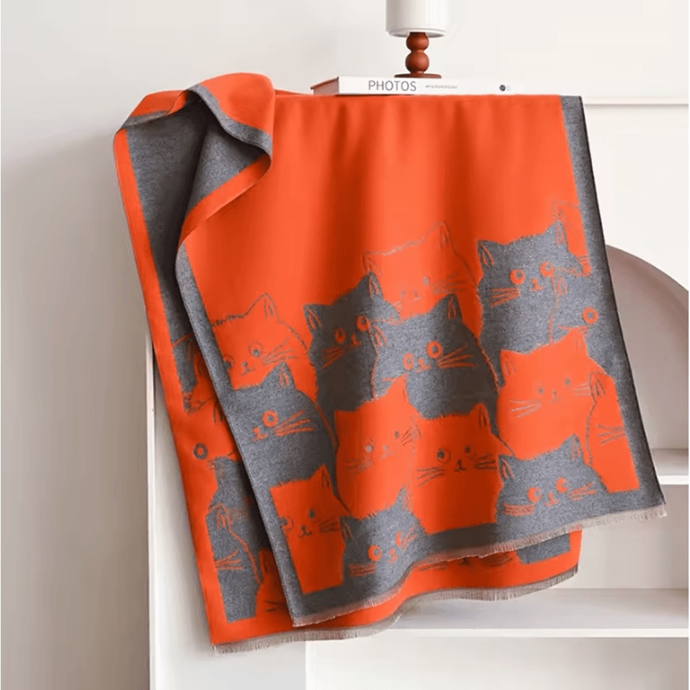 Cute Cat Jacquard Cashmere Pashmina Scarf Thick Winter Warmth Shawl Coldproof Blanket 8
