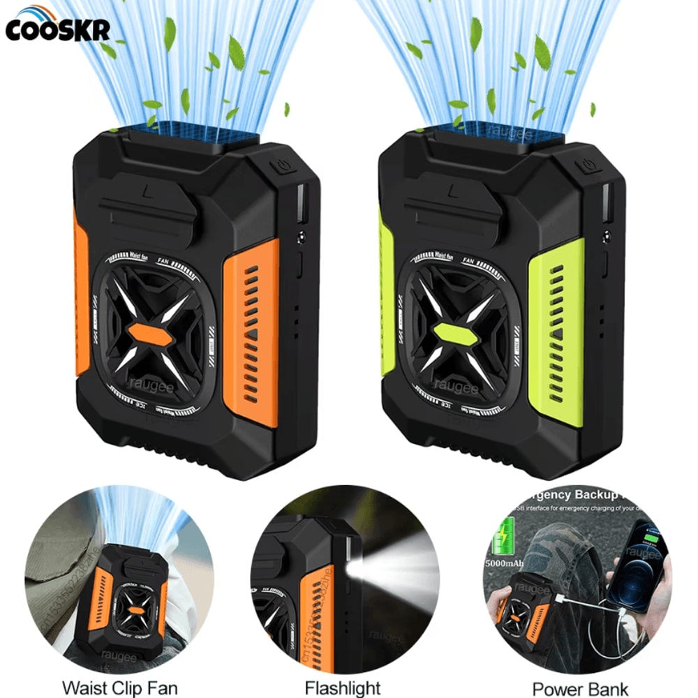 Portable USB Rechargeable Waist Clip Fan 5000mAh Outdoor Cooling Fan With Power Bank LED Light 0