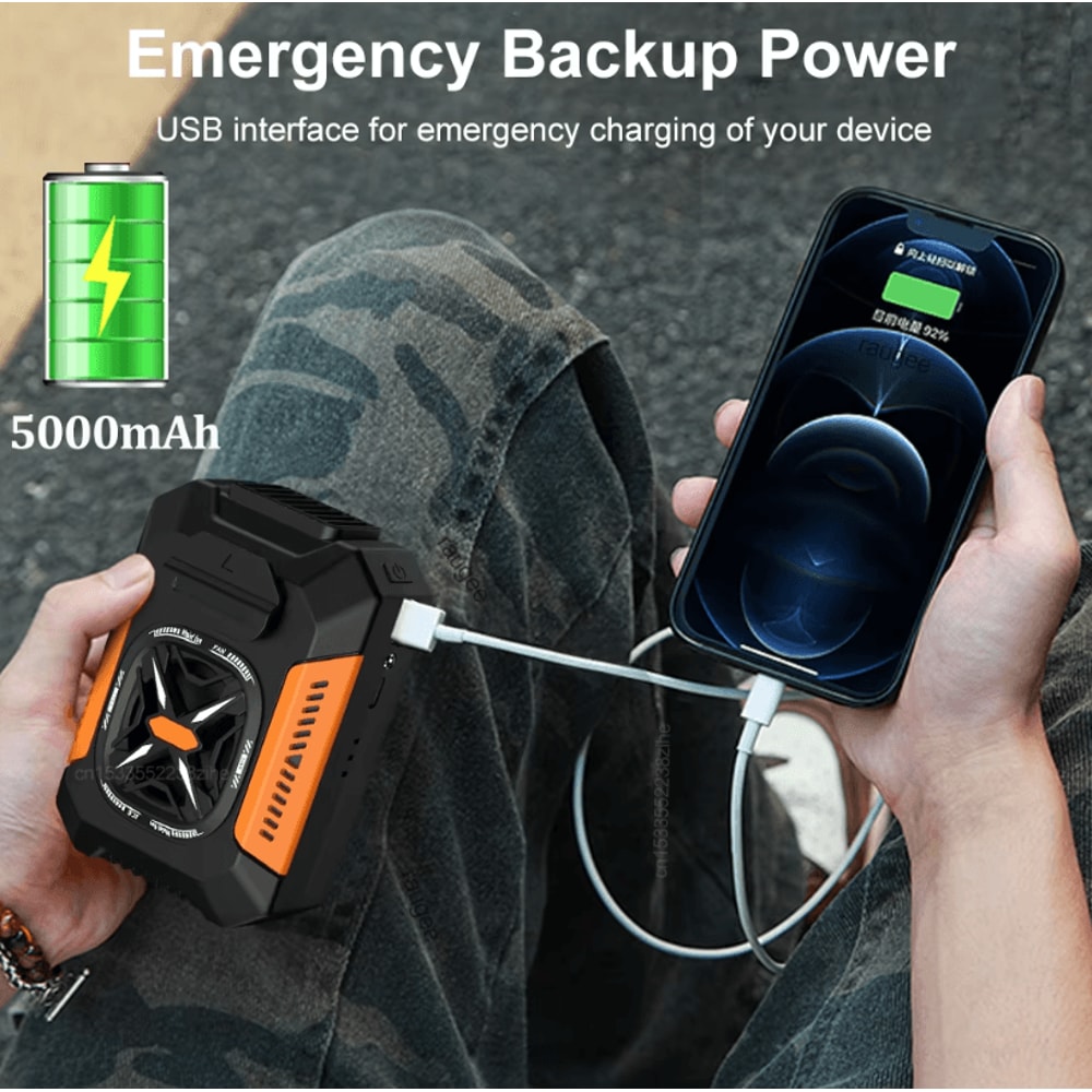 Portable USB Rechargeable Waist Clip Fan 5000mAh Outdoor Cooling Fan With Power Bank LED Light 1