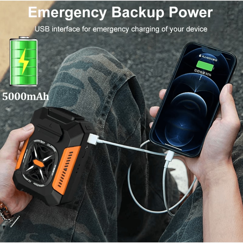 Portable USB Rechargeable Waist Clip Fan 5000mAh Outdoor Cooling Fan With Power Bank LED Light 1