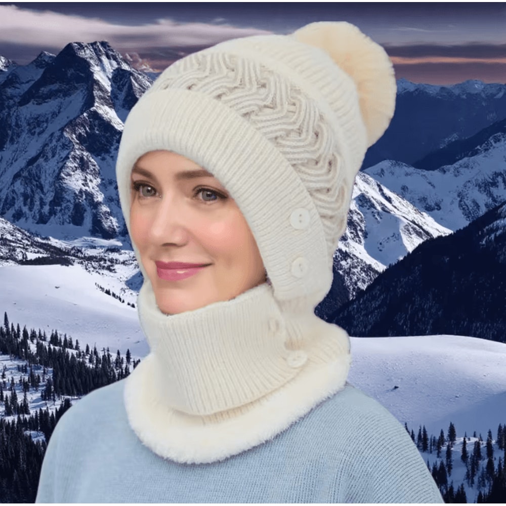 Plush Fur Lined Winter Warm Hat With Balaclava Cute Pompoms Coldproof Cap For Women 21652283 In 1
