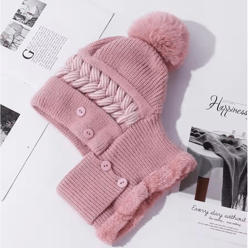 Plush Fur Lined Winter Warm Hat With Balaclava Cute Pompoms Coldproof Cap For Women 21652283 In 7