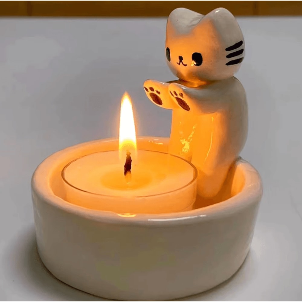 Cute Kitten Candle Holder Creative Aromatherapy Candlestick Decoration 0