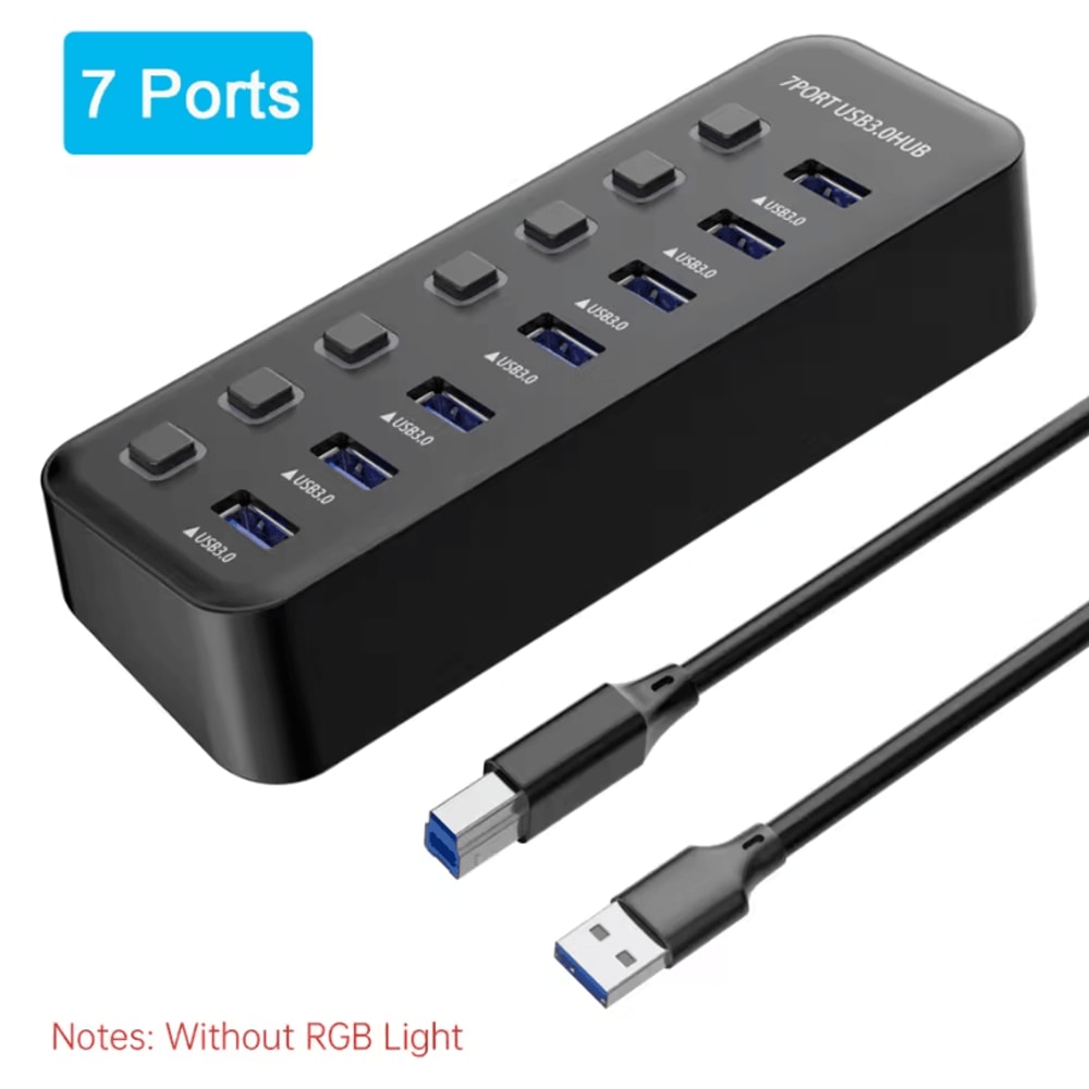 RGB USB 30 Hub 7Port With Individual OnOff Switches High Speed USB Extension Docking Station 6