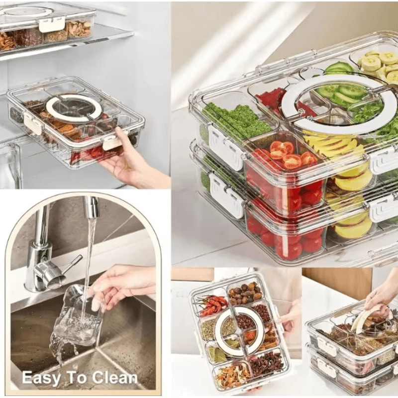 8Grid Divided Food Storage Box With Lid Refrigerated Snack Fruit Organizer 2