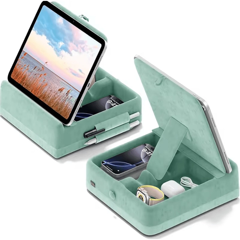 Foldable Tablet Pillow Stand With Storage Adjustable IPad Holder For Bed Lap Desk 9
