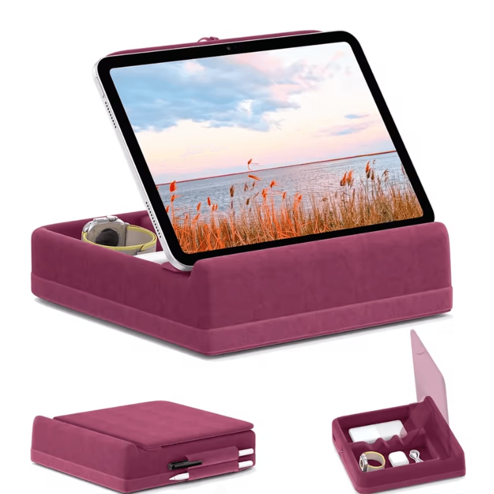 Foldable Tablet Pillow Stand With Storage Adjustable IPad Holder For Bed Lap Desk 6