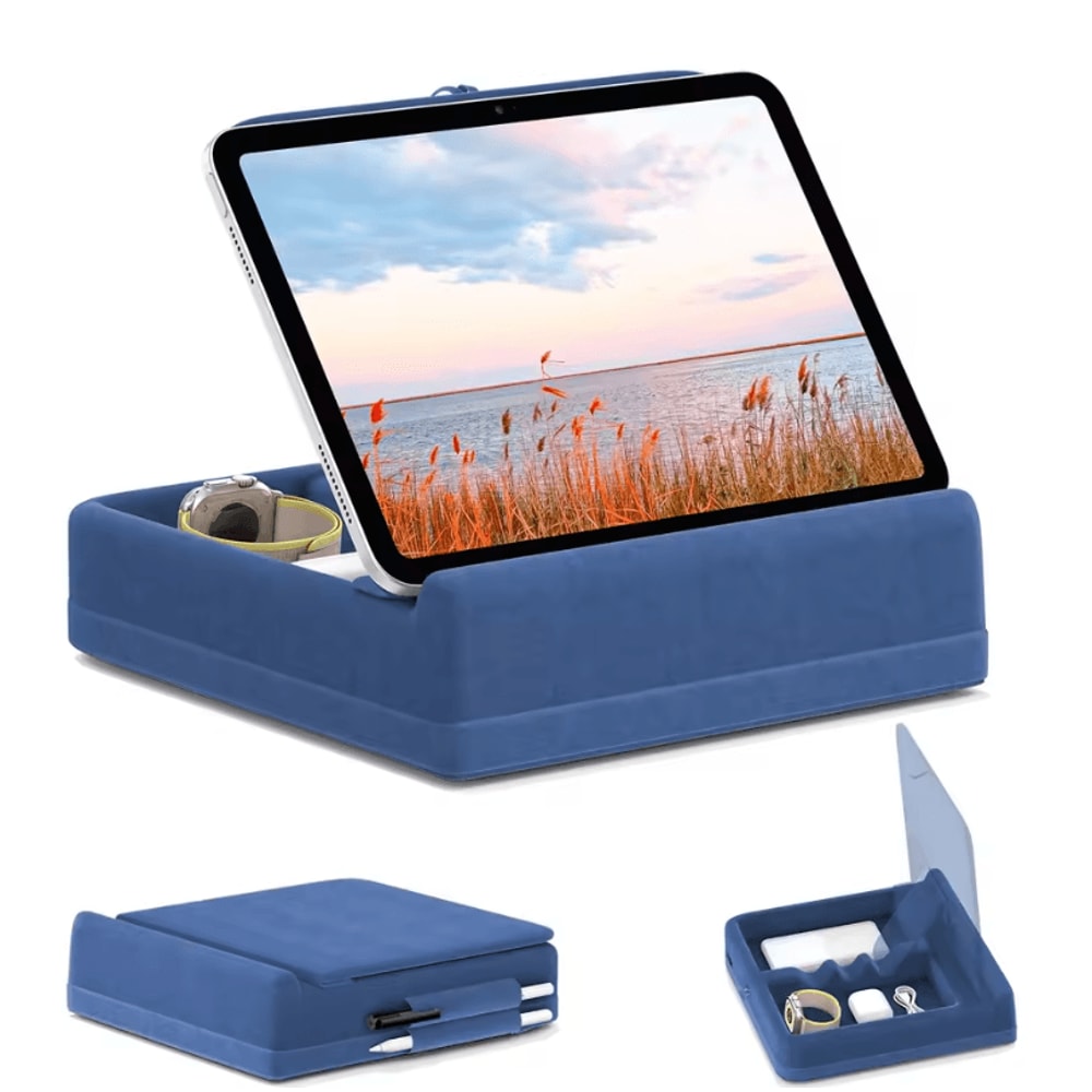 Foldable Tablet Pillow Stand With Storage Adjustable IPad Holder For Bed Lap Desk 8