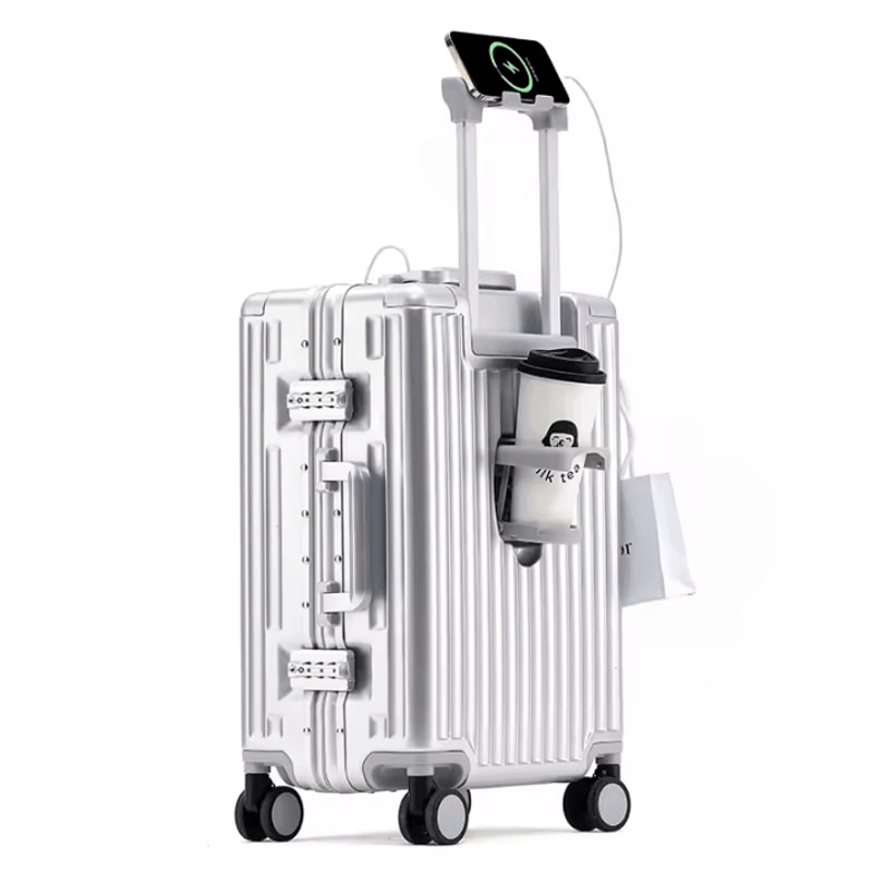 20Inch 500mm Aluminum Frame Functional Trolley Suitcase ShockAbsorbing USB Charging MultiFeature 1